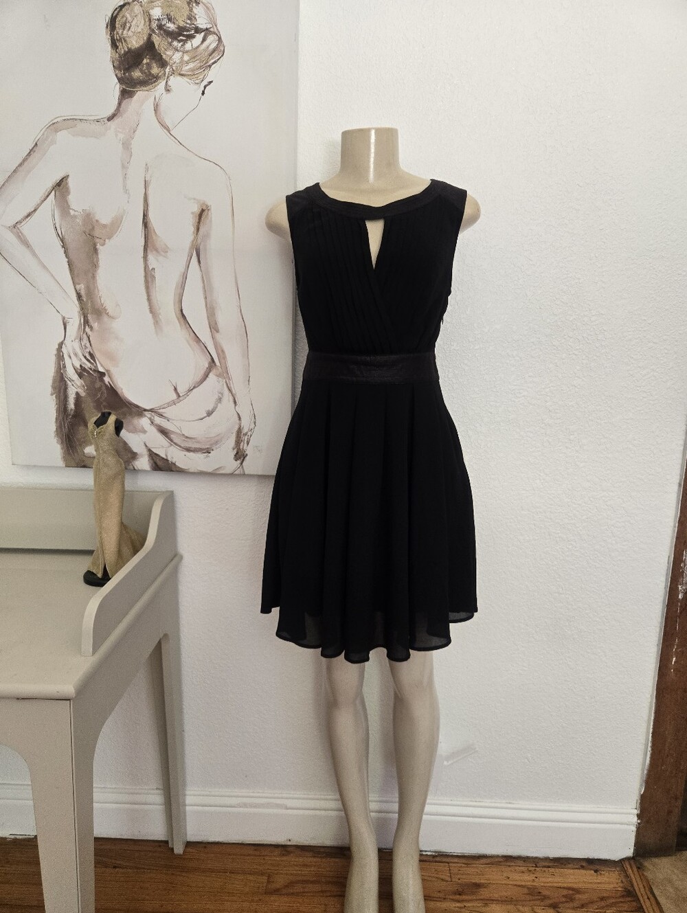 NWT Black Pleated Chiffon Mini Dress Size Medium